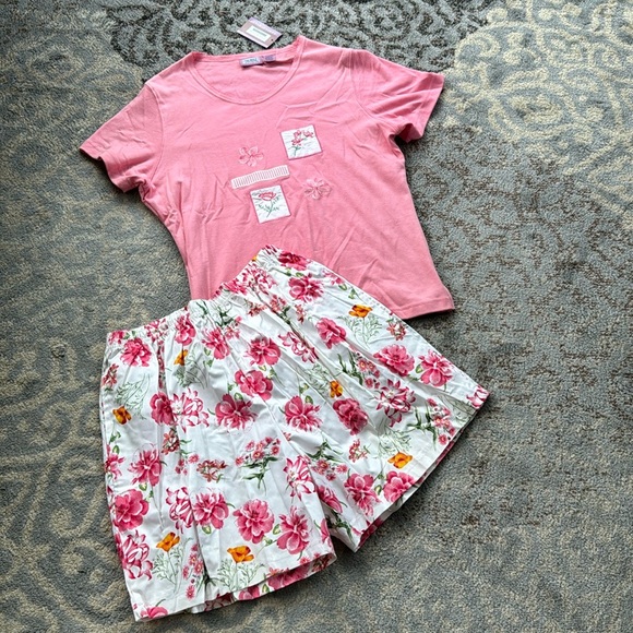 Vintage Premier International Two Piece Embroidered T-shirt Floral Shorts Set XL - Picture 1 of 9